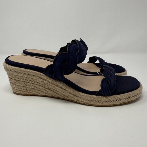 Stuart Weitzman Twistie Flat Sandals Open Toe Wedge Heels Women's 7 Navy NWOB - Picture 7 of 9